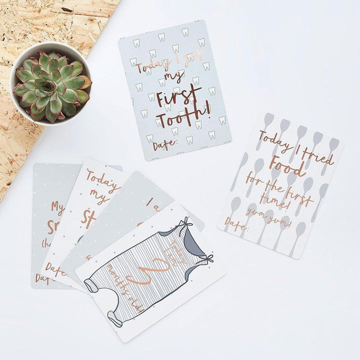 Baby Milestone Cards - Rose Gold First Year Photo Props - Gender Neutral Baby Growth Cards - Newborn Gift Set - Hello Little One -Pack of 22 - Jolie Fete UK