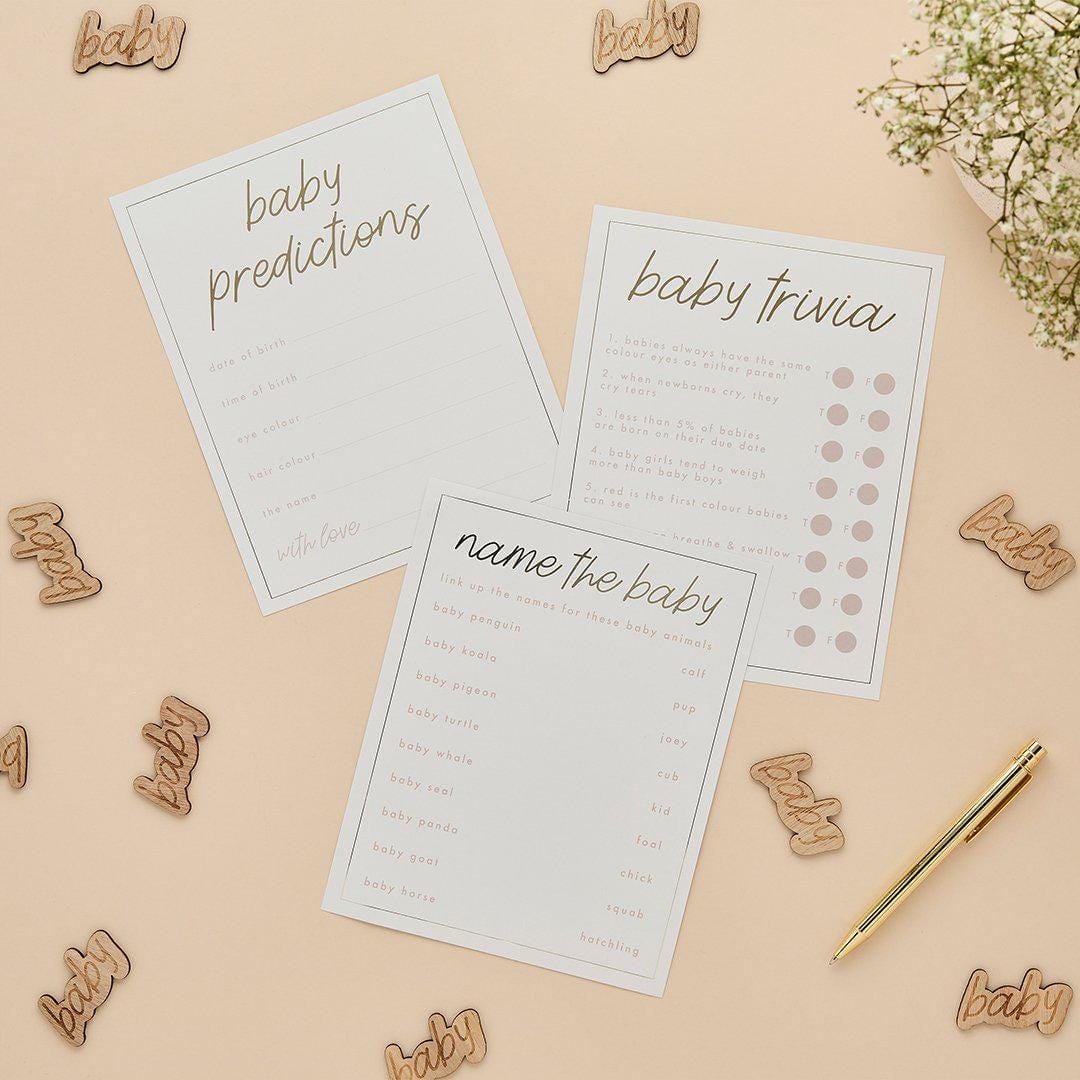 Baby Prediction Cards - Baby Shower Games - Little Dream Neutral Baby Trivia Game - - Beige and Cream - Gender Neutral Decor - Pack of 18 - Jolie Fete UK