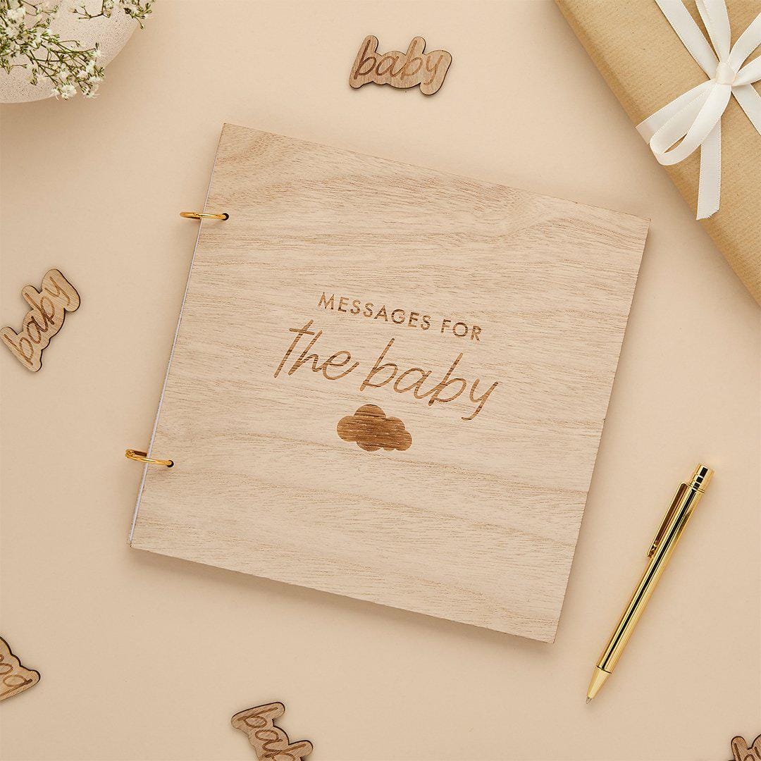 Baby Shower Guest Book - Wooden Messages for the Baby Book - Neutral Keepsake Book - Natural Wood Colour - Gender Neutral Decor - Jolie Fete UK