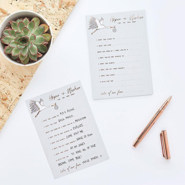 Baby Shower Napkins - Hello Little One - Rose Gold Foil Paper Napkins - Gender Neutral Table Decor - Stork & Polka Dot Theme - Pack Of 16 - Jolie Fete UK