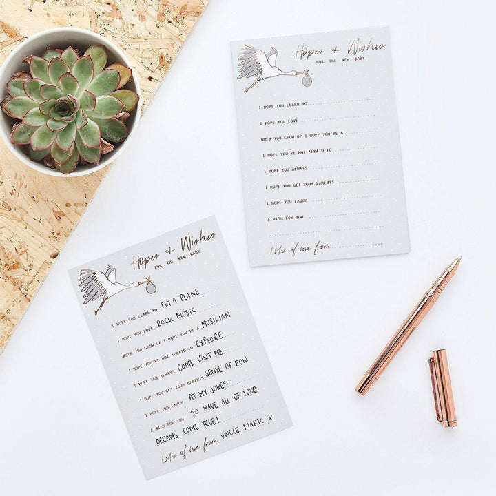 Baby Shower Paper Plates - Hello Little One - Rose Gold Foil Square Plates - Gender Neutral Party Tableware - Grey & White Decor - Pack Of 8 - Jolie Fete UK