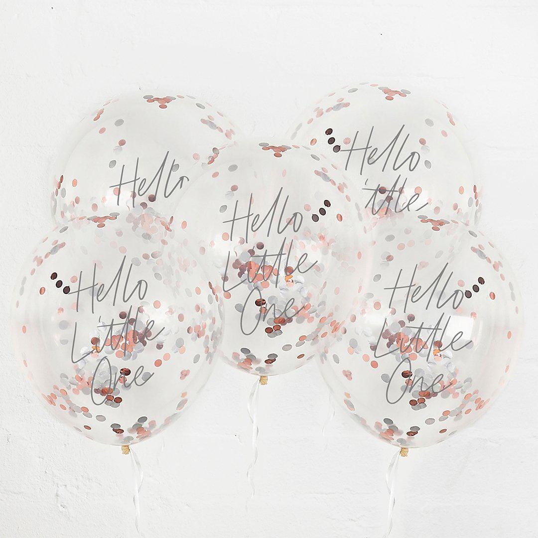 Baby Shower Paper Plates - Hello Little One - Rose Gold Foil Square Plates - Gender Neutral Party Tableware - Grey & White Decor - Pack Of 8 - Jolie Fete UK