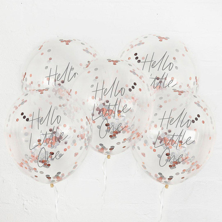 Baby Shower Paper Plates - Hello Little One - Rose Gold Foil Square Plates - Gender Neutral Party Tableware - Grey & White Decor - Pack Of 8 - Jolie Fete UK