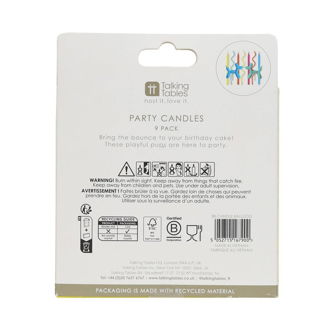 Balloon Dog Birthday Candles - Fun 3D Puppy Cake Toppers - Colourful Animal Birthday Decor - Modern Kids Party Supplies - Pack Of 9 - Jolie Fete UK