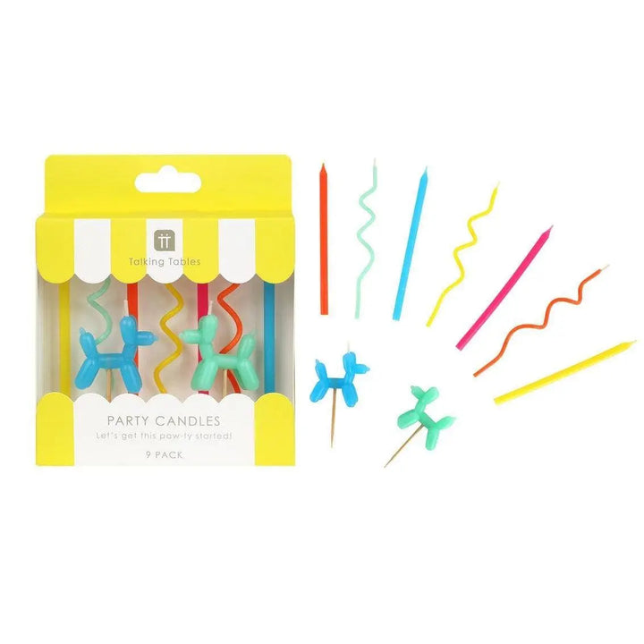 Balloon Dog Birthday Candles - Fun 3D Puppy Cake Toppers - Colourful Animal Birthday Decor - Modern Kids Party Supplies - Pack Of 9 - Jolie Fete UK