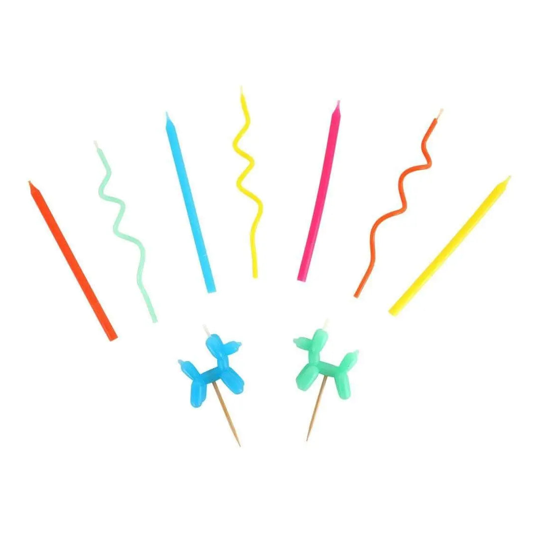 Balloon Dog Birthday Candles - Fun 3D Puppy Cake Toppers - Colourful Animal Birthday Decor - Modern Kids Party Supplies - Pack Of 9 - Jolie Fete UK