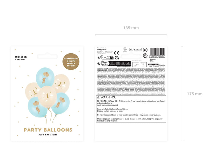 Mice 1st Birthday Balloons - Pastel Blue and Beige Balloon Bundle - Storybook Party - Neutral Milestone - One Little Mouse - Pack Of 6 - Jolie Fete UK