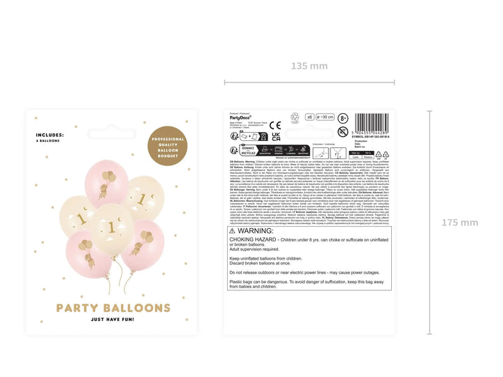 Mice 1st Birthday Balloons - Pastel Pink and Beige Balloon Cluster - Whimsical Party Decor - Neutral Milestone - One Little Mouse -Pack Of 6 - Jolie Fete UK