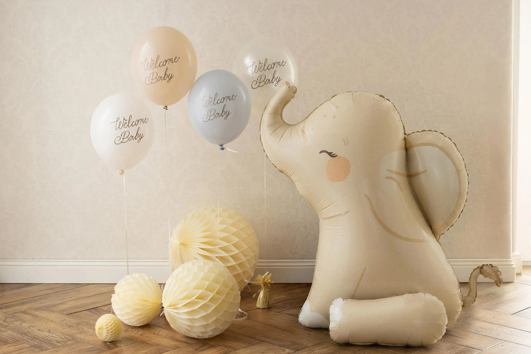 Baby Elephant Balloon - Neutral Baby Shower Decorations - Safari Animal Foil Balloon - Beige Gender Neutral Party Decor - Jolie Fete UK