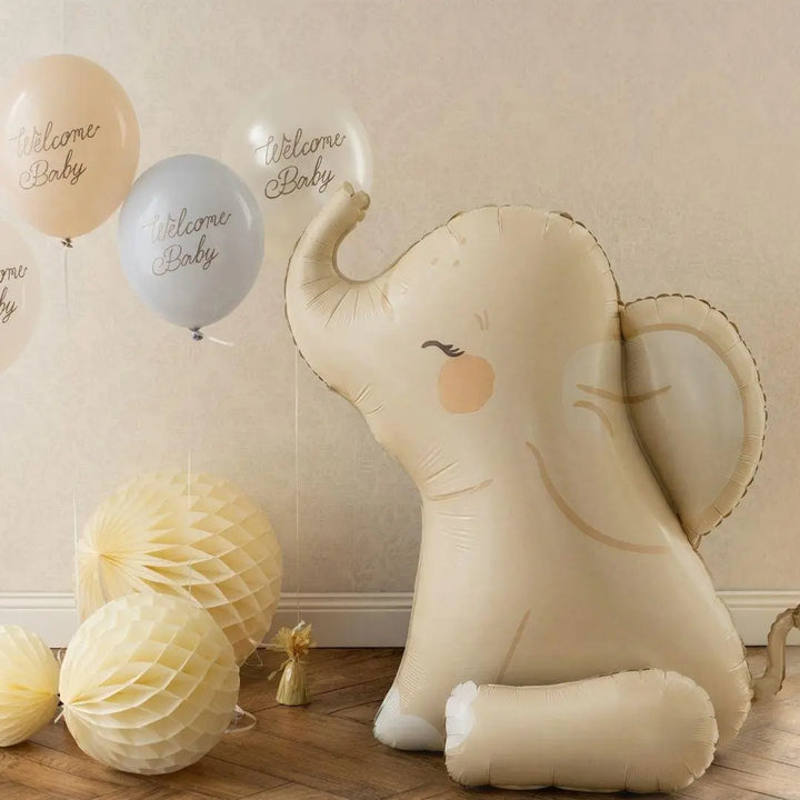 Baby Elephant Balloon - Neutral Baby Shower Decorations - Safari Animal Foil Balloon - Beige Gender Neutral Party Decor - Jolie Fete UK