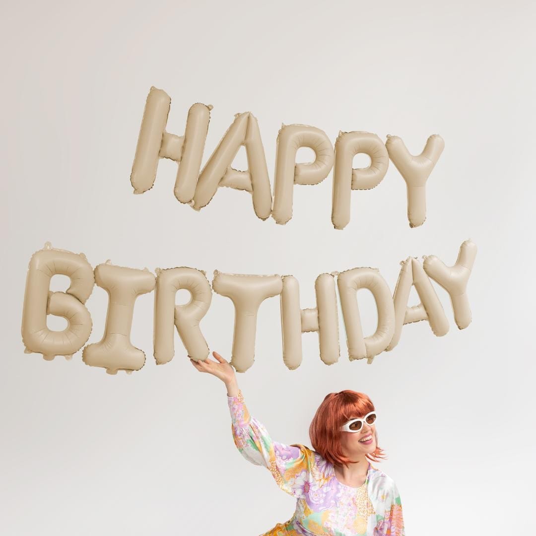 Beige Happy Birthday Balloons - Cream Balloon - Cream Birthday Party Decor - Jolie Fete UK