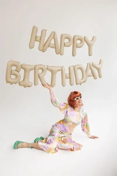 Beige Happy Birthday Balloons - Cream Balloon - Cream Birthday Party Decor - Jolie Fete UK