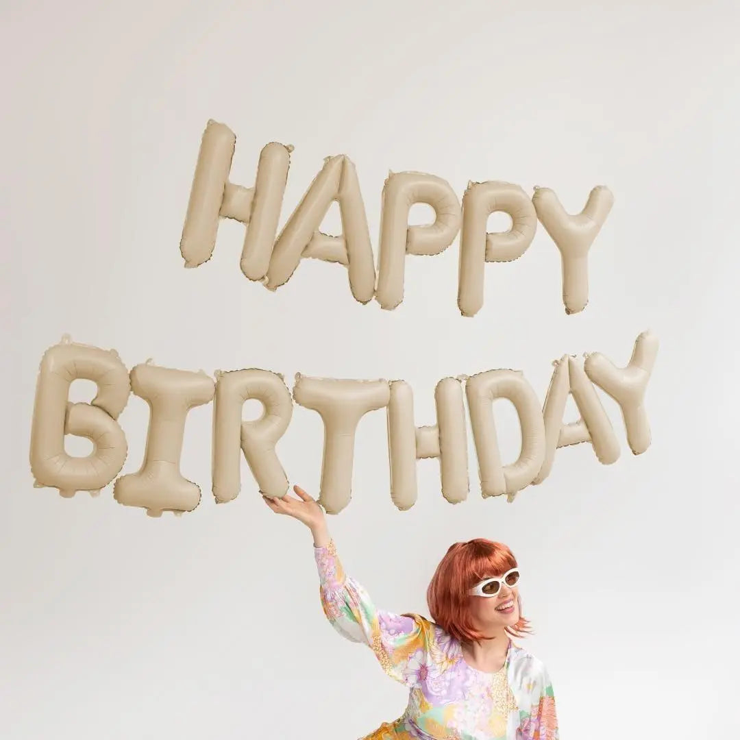 Beige Happy Birthday Balloons - Cream Balloon - Cream Birthday Party Decor - Jolie Fete UK