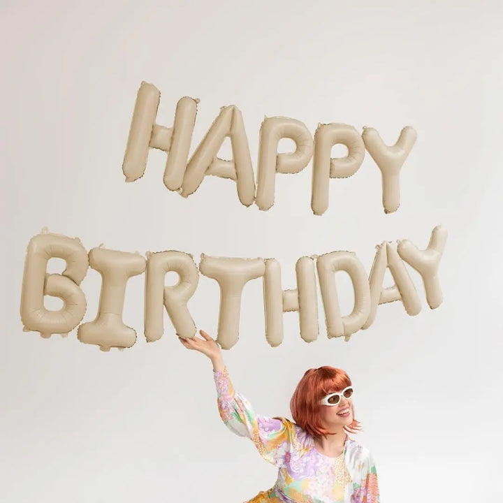 Beige Happy Birthday Balloons - Cream Balloon - Cream Birthday Party Decor - Jolie Fete UK