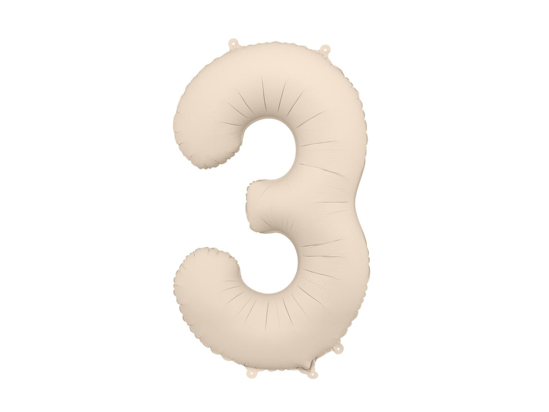 Beige Number 3 Balloon 86cm / 34" - Large Matt Light Beige Foil Mylar Digit - 30th Cream Birthday Balloon - 3rd - Anniversary Party Supplies - Jolie Fete UK