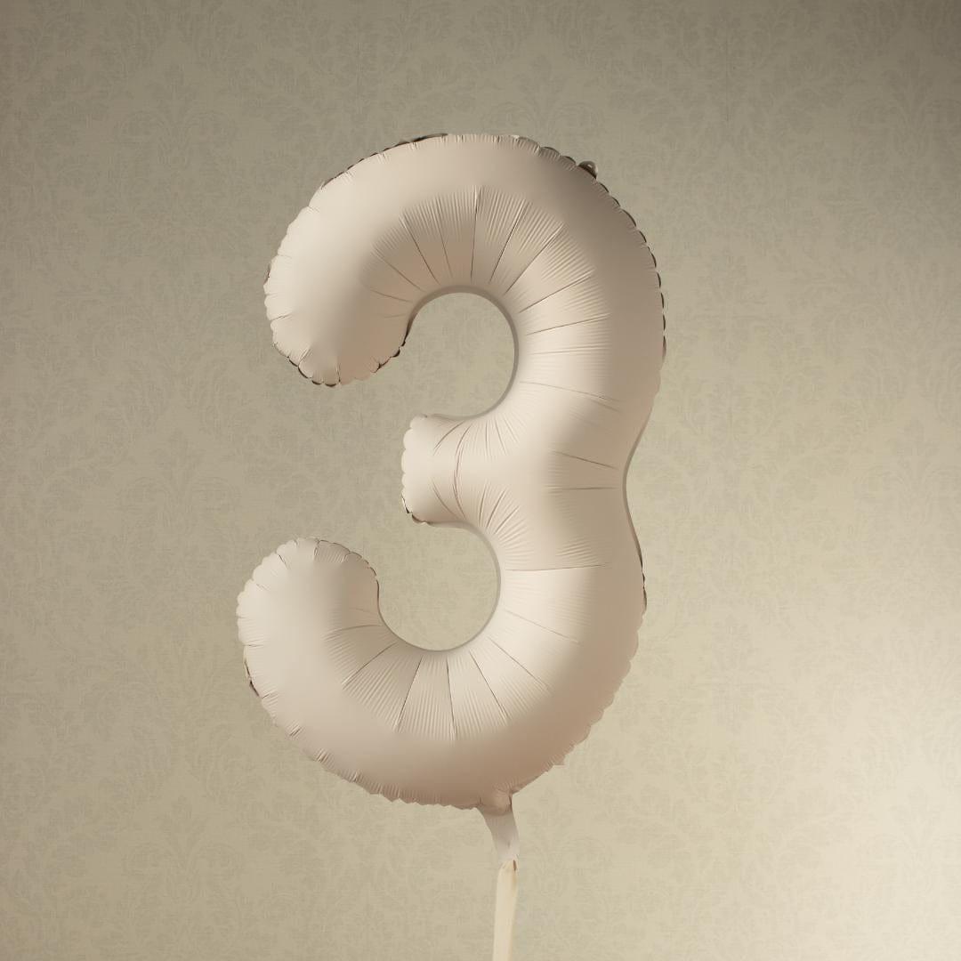 Beige Number 3 Balloon 86cm / 34" - Large Matt Light Beige Foil Mylar Digit - 30th Cream Birthday Balloon - 3rd - Anniversary Party Supplies - Jolie Fete UK