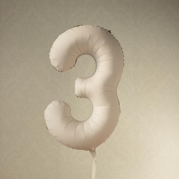 Beige Number 3 Balloon 86cm / 34" - Large Matt Light Beige Foil Mylar Digit - 30th Cream Birthday Balloon - 3rd - Anniversary Party Supplies - Jolie Fete UK