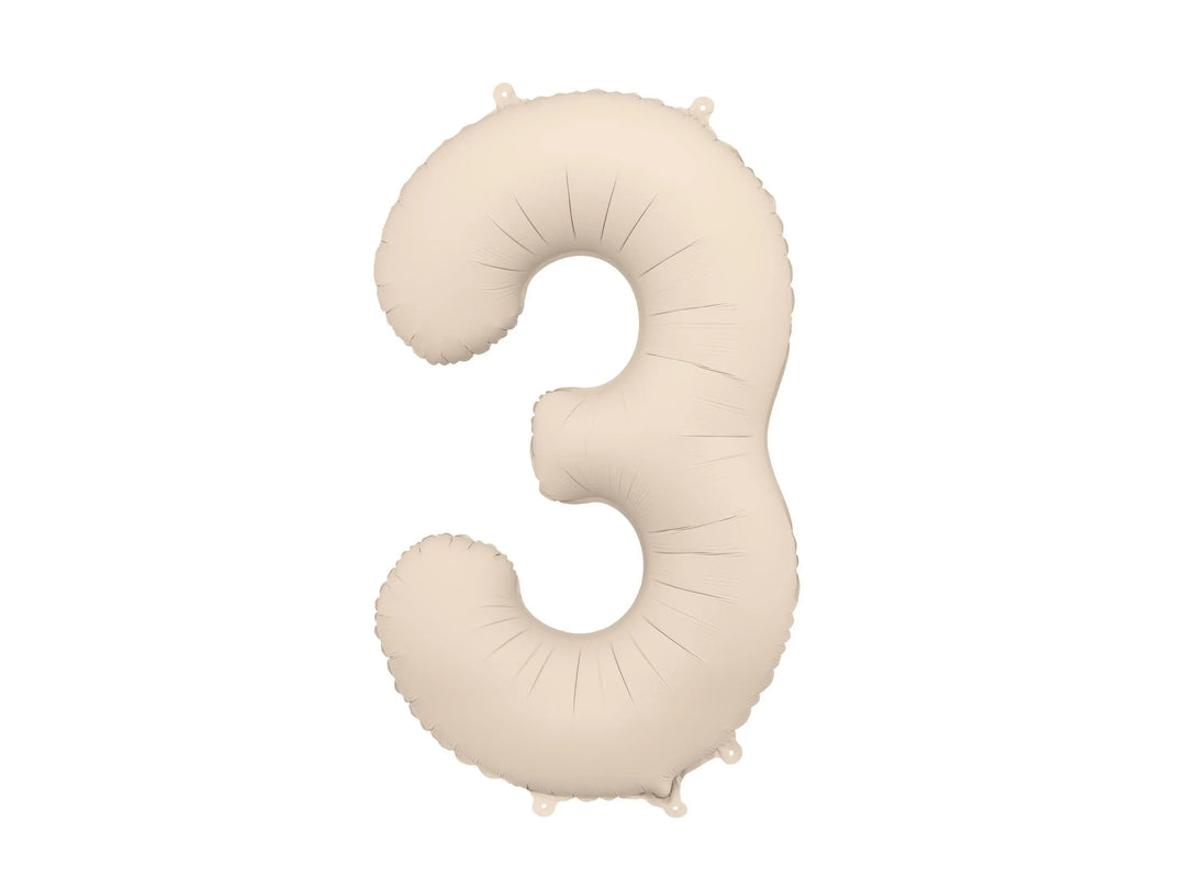 Beige Number 3 Balloon 86cm / 34" - Large Matt Light Beige Foil Mylar Digit - 30th Cream Birthday Balloon - 3rd - Anniversary Party Supplies - Jolie Fete UK