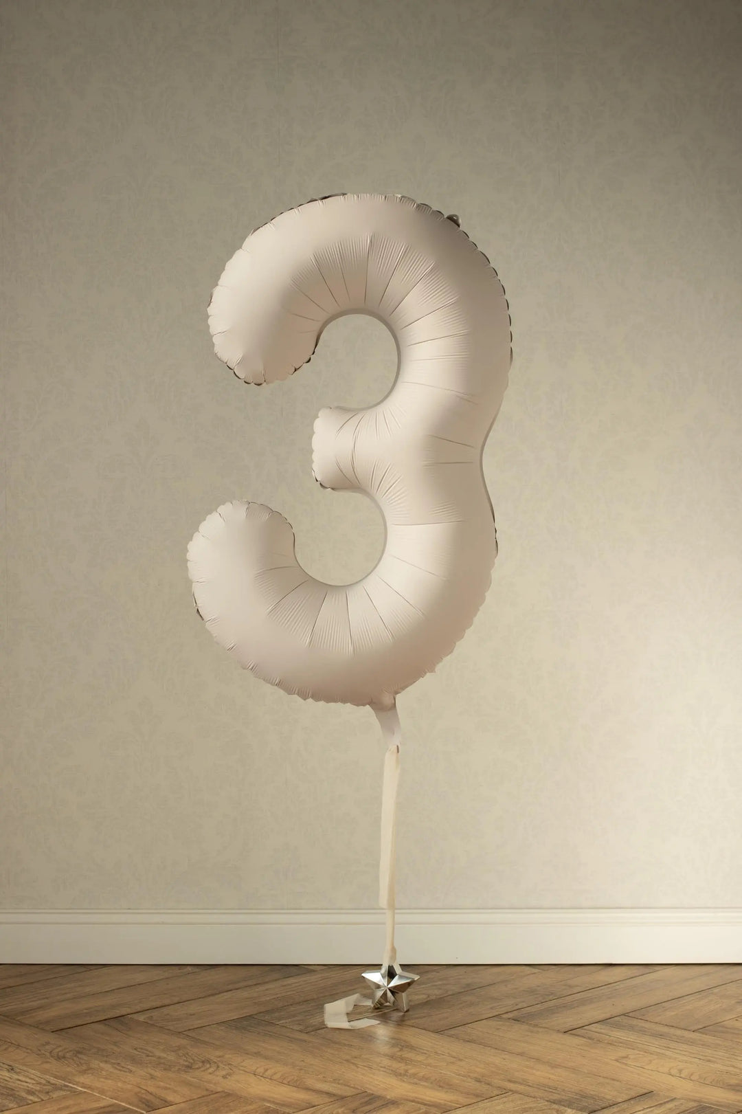 Beige Number 3 Balloon 86cm / 34" - Large Matt Light Beige Foil Mylar Digit - 30th Cream Birthday Balloon - 3rd - Anniversary Party Supplies - Jolie Fete UK