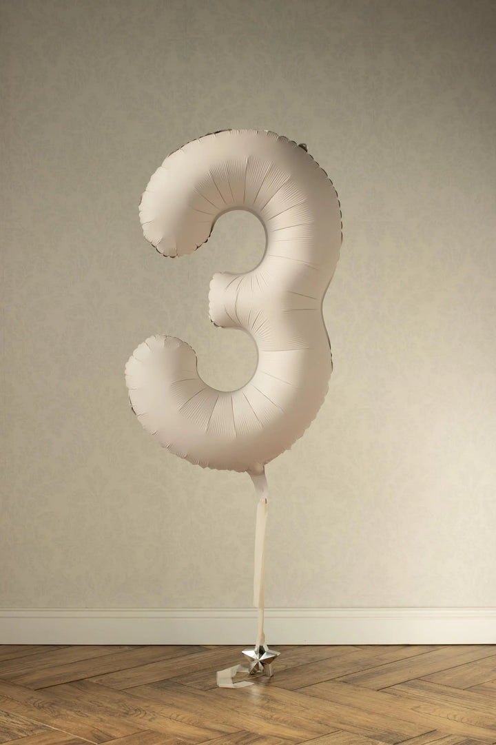 Beige Number 3 Balloon 86cm / 34" - Large Matt Light Beige Foil Mylar Digit - 30th Cream Birthday Balloon - 3rd - Anniversary Party Supplies - Jolie Fete UK