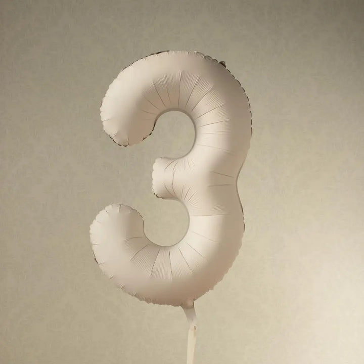 Beige Number 3 Balloon 86cm / 34" - Large Matt Light Beige Foil Mylar Digit - 30th Cream Birthday Balloon - 3rd - Anniversary Party Supplies - Jolie Fete UK