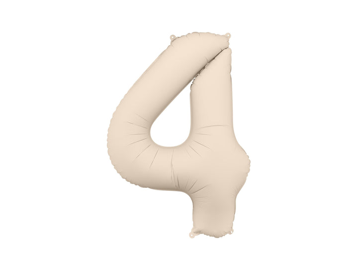 Beige Number 4 Balloon 86cm / 34" - Large Matt Light Beige Foil Mylar Digit - 40th Cream Birthday Balloon - 4th - Anniversary Party Supplies - Jolie Fete UK