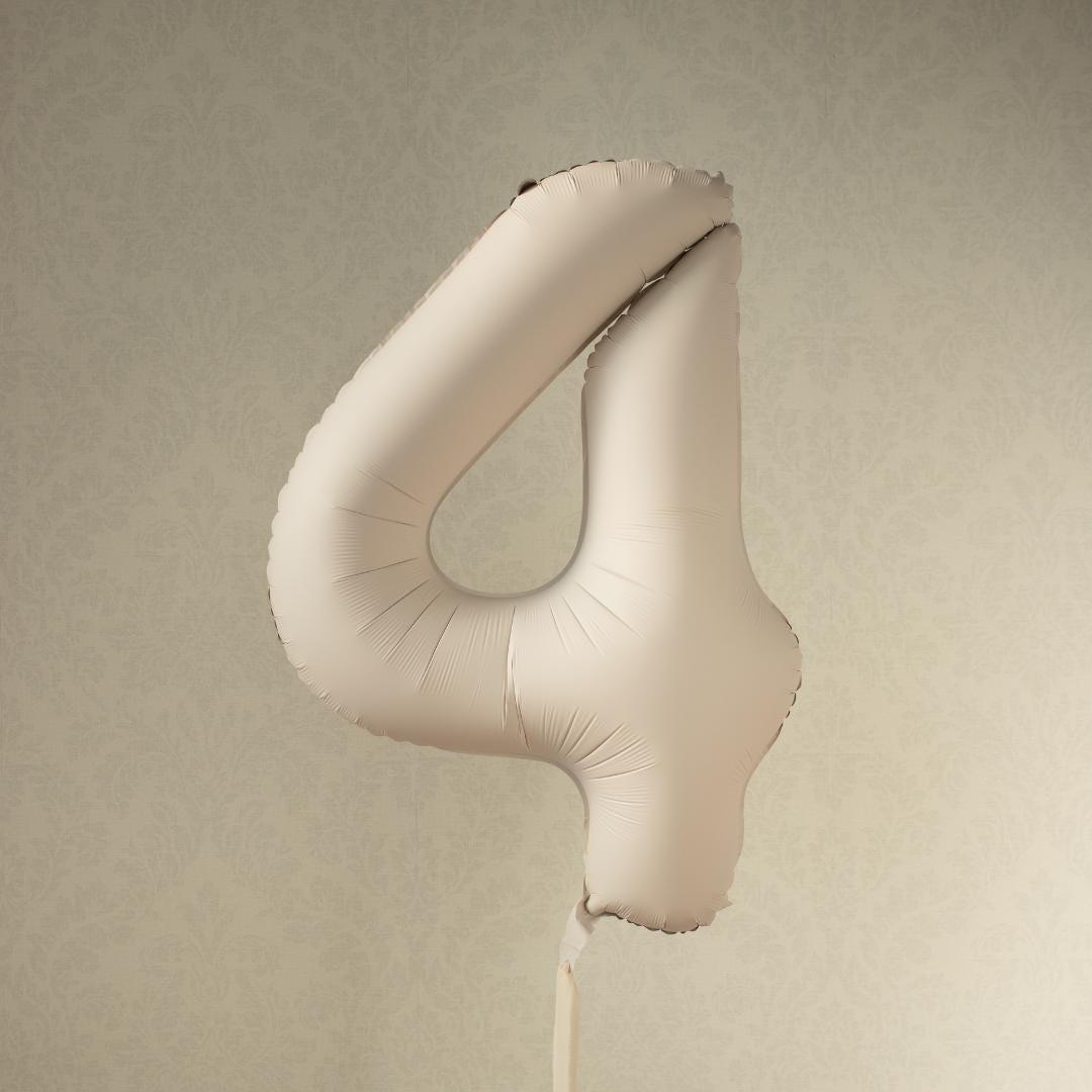 Beige Number 4 Balloon 86cm / 34" - Large Matt Light Beige Foil Mylar Digit - 40th Cream Birthday Balloon - 4th - Anniversary Party Supplies - Jolie Fete UK