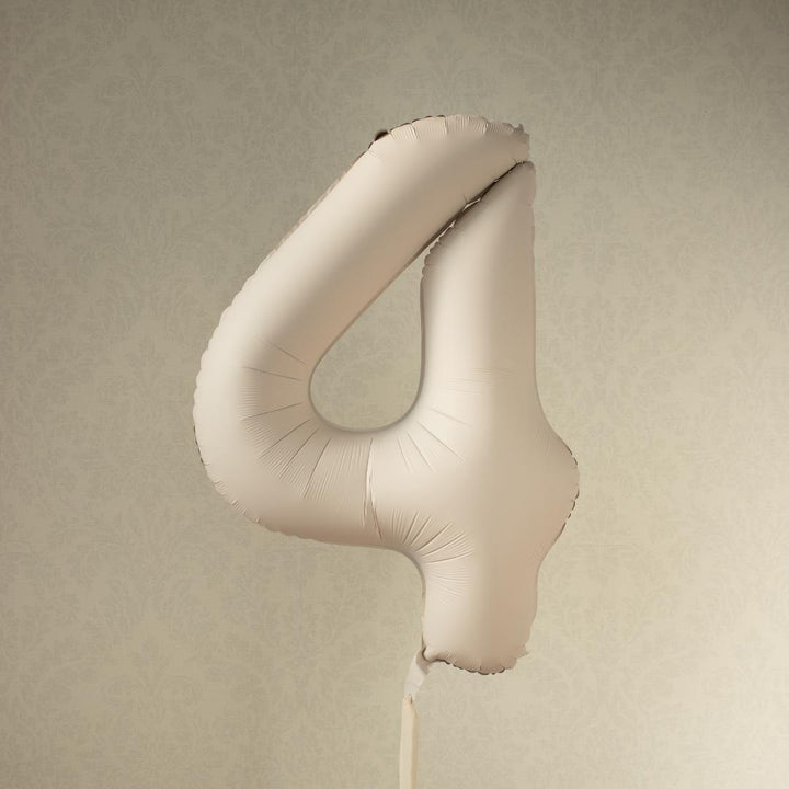 Beige Number 4 Balloon 86cm / 34" - Large Matt Light Beige Foil Mylar Digit - 40th Cream Birthday Balloon - 4th - Anniversary Party Supplies - Jolie Fete UK