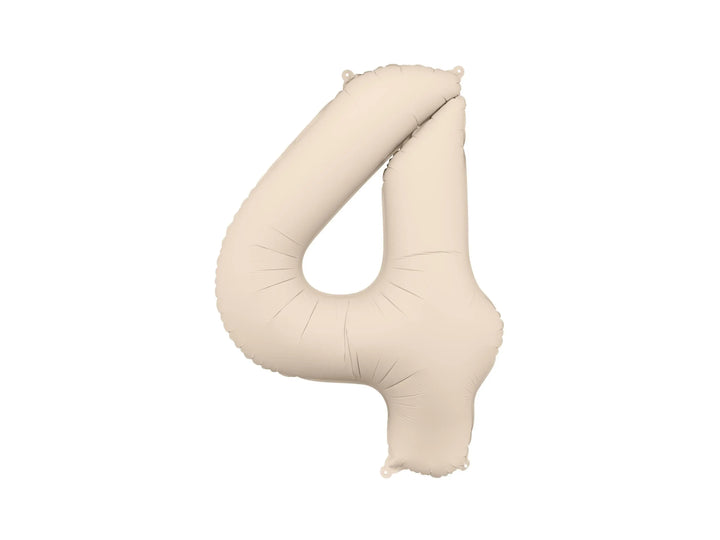 Beige Number 4 Balloon 86cm / 34" - Large Matt Light Beige Foil Mylar Digit - 40th Cream Birthday Balloon - 4th - Anniversary Party Supplies - Jolie Fete UK
