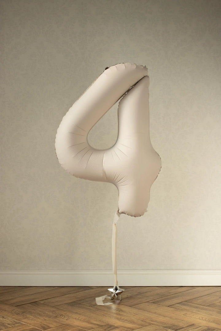 Beige Number 4 Balloon 86cm / 34" - Large Matt Light Beige Foil Mylar Digit - 40th Cream Birthday Balloon - 4th - Anniversary Party Supplies - Jolie Fete UK