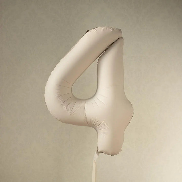 Beige Number 4 Balloon 86cm / 34" - Large Matt Light Beige Foil Mylar Digit - 40th Cream Birthday Balloon - 4th - Anniversary Party Supplies - Jolie Fete UK