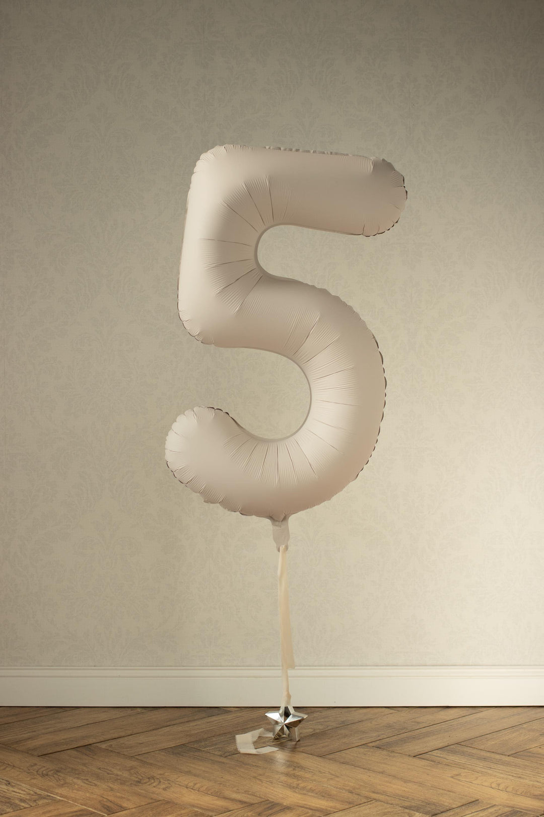 Beige Number 5 Balloon 86cm / 34" - Large Matt Light Beige Foil Mylar Digit - 50th Cream Birthday Balloon - 5th - Anniversary Party Supplies - Jolie Fete UK