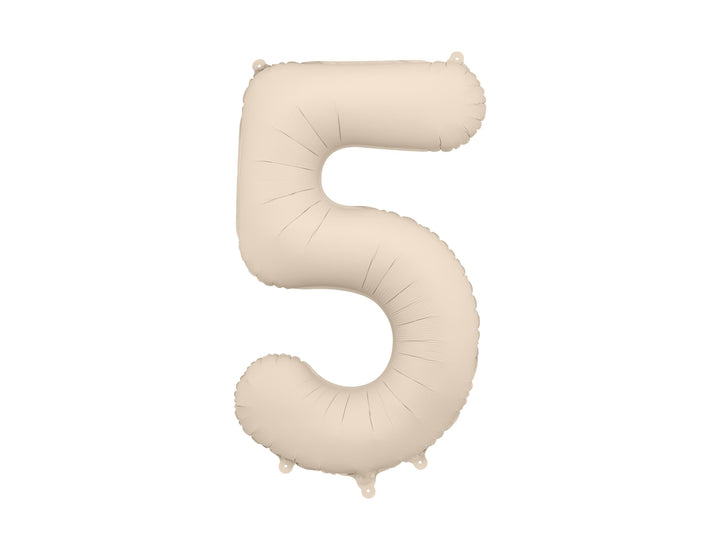 Beige Number 5 Balloon 86cm / 34" - Large Matt Light Beige Foil Mylar Digit - 50th Cream Birthday Balloon - 5th - Anniversary Party Supplies - Jolie Fete UK
