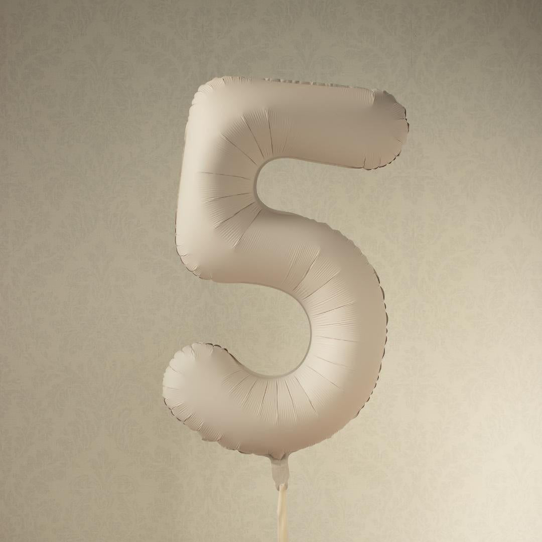 Beige Number 5 Balloon 86cm / 34" - Large Matt Light Beige Foil Mylar Digit - 50th Cream Birthday Balloon - 5th - Anniversary Party Supplies - Jolie Fete UK