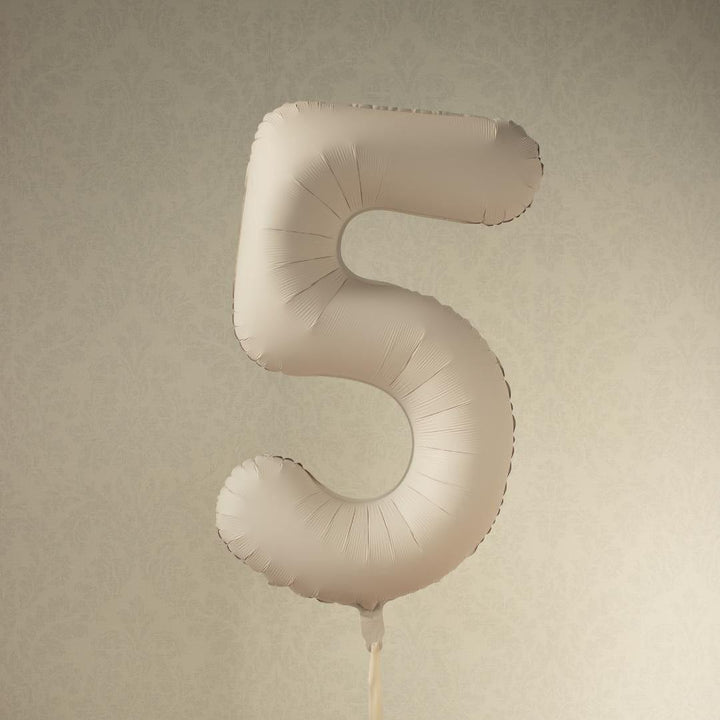 Beige Number 5 Balloon 86cm / 34" - Large Matt Light Beige Foil Mylar Digit - 50th Cream Birthday Balloon - 5th - Anniversary Party Supplies - Jolie Fete UK