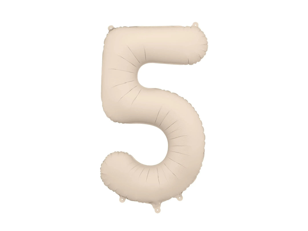 Beige Number 5 Balloon 86cm / 34" - Large Matt Light Beige Foil Mylar Digit - 50th Cream Birthday Balloon - 5th - Anniversary Party Supplies - Jolie Fete UK