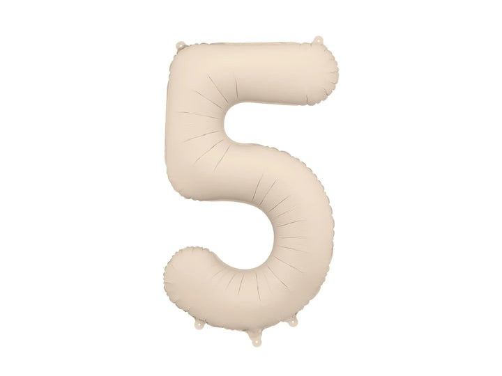 Beige Number 5 Balloon 86cm / 34" - Large Matt Light Beige Foil Mylar Digit - 50th Cream Birthday Balloon - 5th - Anniversary Party Supplies - Jolie Fete UK