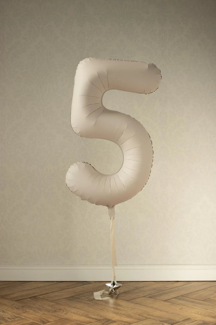 Beige Number 5 Balloon 86cm / 34" - Large Matt Light Beige Foil Mylar Digit - 50th Cream Birthday Balloon - 5th - Anniversary Party Supplies - Jolie Fete UK