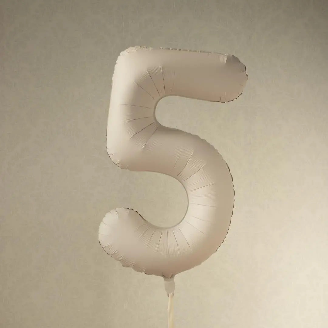Beige Number 5 Balloon 86cm / 34" - Large Matt Light Beige Foil Mylar Digit - 50th Cream Birthday Balloon - 5th - Anniversary Party Supplies - Jolie Fete UK