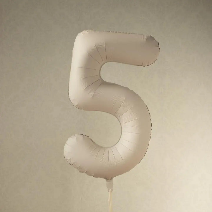 Beige Number 5 Balloon 86cm / 34" - Large Matt Light Beige Foil Mylar Digit - 50th Cream Birthday Balloon - 5th - Anniversary Party Supplies - Jolie Fete UK