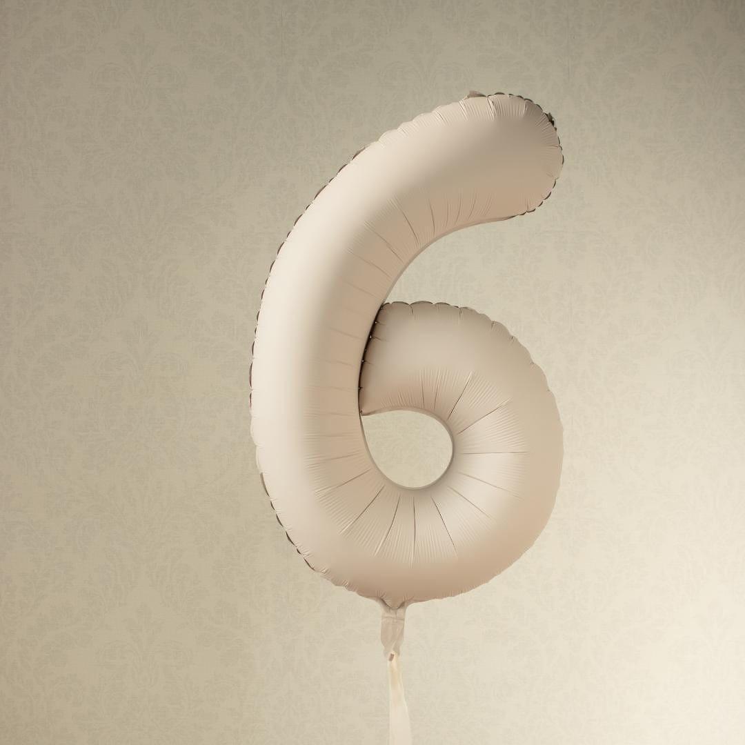 Beige Number 6 Balloon 86cm / 34" - Large Matt Light Beige Foil Mylar Digit - 16th Cream Birthday Balloon - 6th - Anniversary Party Supplies - Jolie Fete UK