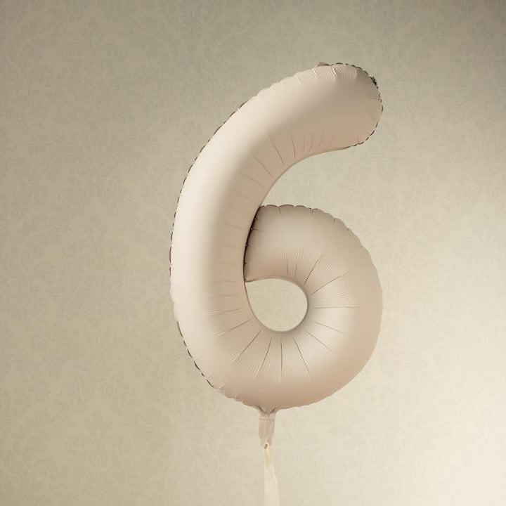 Beige Number 6 Balloon 86cm / 34" - Large Matt Light Beige Foil Mylar Digit - 16th Cream Birthday Balloon - 6th - Anniversary Party Supplies - Jolie Fete UK