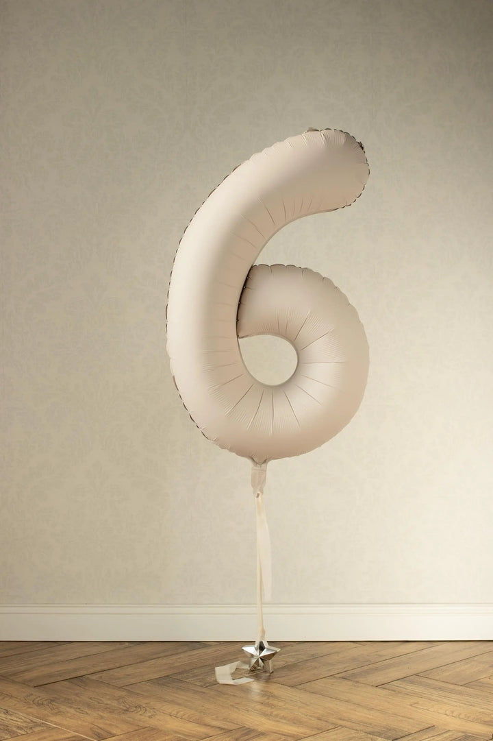 Beige Number 6 Balloon 86cm / 34" - Large Matt Light Beige Foil Mylar Digit - 16th Cream Birthday Balloon - 6th - Anniversary Party Supplies - Jolie Fete UK
