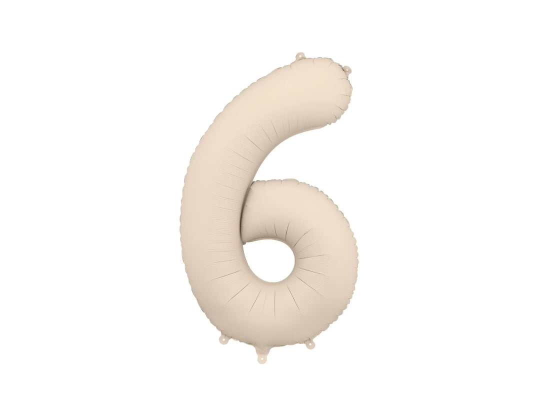 Beige Number 6 Balloon 86cm / 34" - Large Matt Light Beige Foil Mylar Digit - 16th Cream Birthday Balloon - 6th - Anniversary Party Supplies - Jolie Fete UK