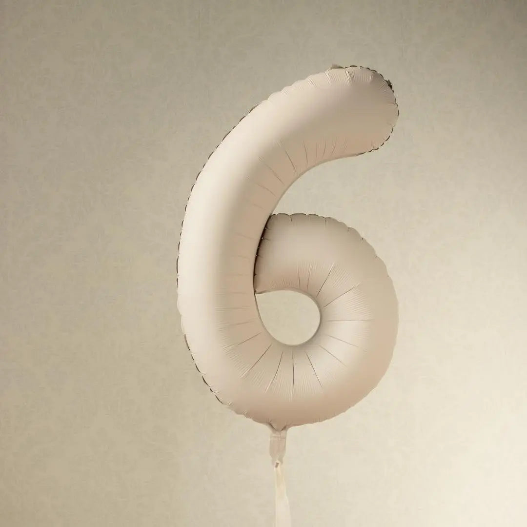Beige Number 6 Balloon 86cm / 34" - Large Matt Light Beige Foil Mylar Digit - 16th Cream Birthday Balloon - 6th - Anniversary Party Supplies - Jolie Fete UK