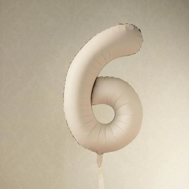 Beige Number 6 Balloon 86cm / 34" - Large Matt Light Beige Foil Mylar Digit - 16th Cream Birthday Balloon - 6th - Anniversary Party Supplies - Jolie Fete UK