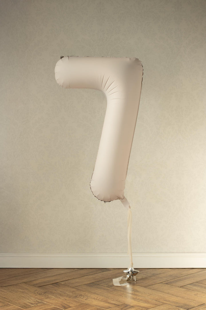 Beige Number 7 Balloon 86cm / 34" - Large Matt Light Beige Foil Mylar Digit - 70th Cream Birthday Balloon - 7th - Anniversary Party Supplies - Jolie Fete UK