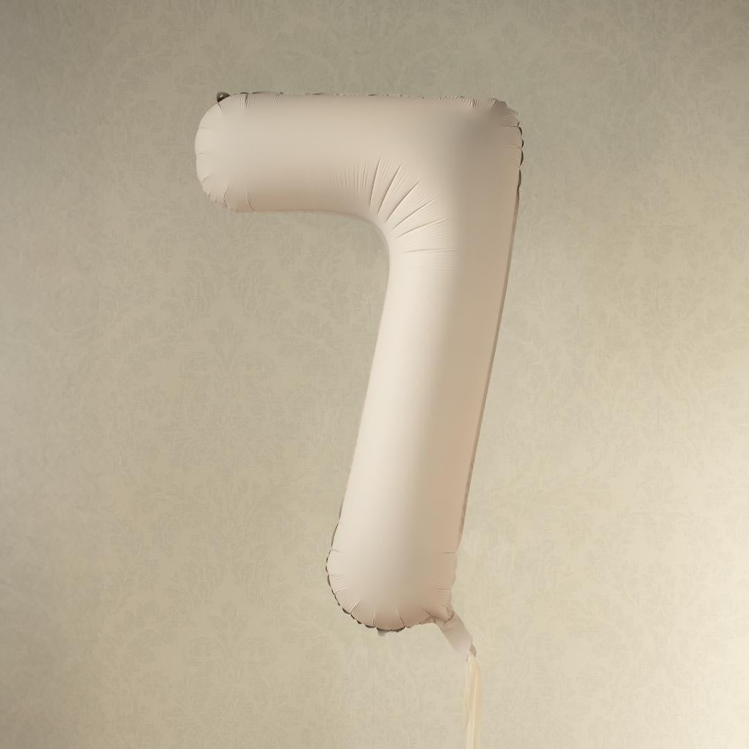 Beige Number 7 Balloon 86cm / 34" - Large Matt Light Beige Foil Mylar Digit - 70th Cream Birthday Balloon - 7th - Anniversary Party Supplies - Jolie Fete UK