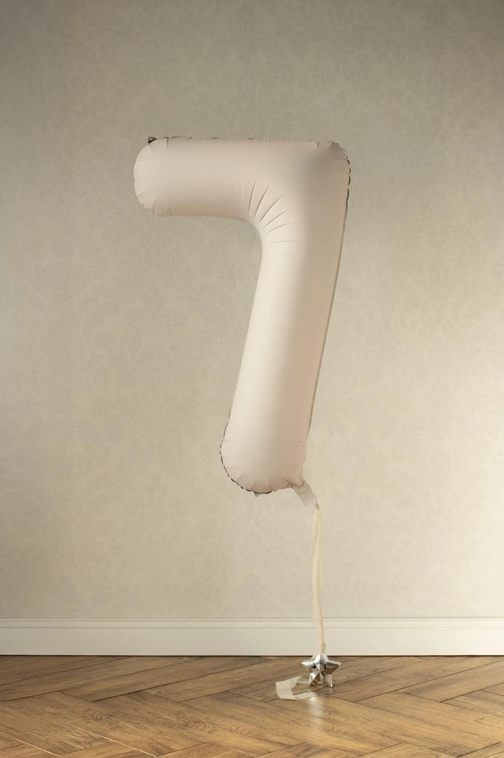 Beige Number 7 Balloon 86cm / 34" - Large Matt Light Beige Foil Mylar Digit - 70th Cream Birthday Balloon - 7th - Anniversary Party Supplies - Jolie Fete UK