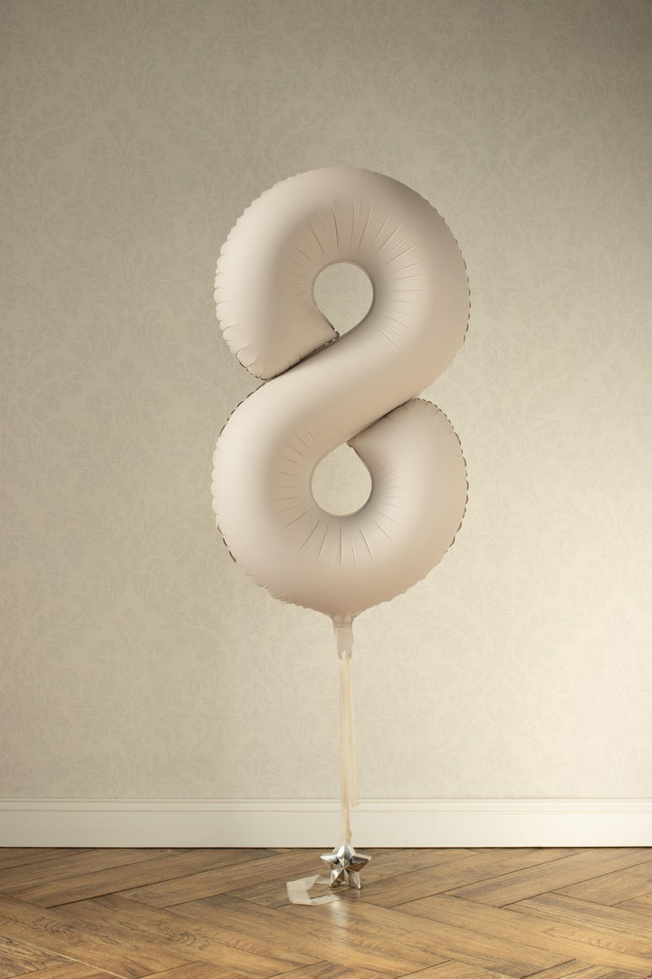 Beige Number 8 Balloon 86cm / 34" - Large Matt Light Beige Foil Mylar Digit - 18th Cream Birthday Balloon - 8th - Anniversary Party Supplies - Jolie Fete UK